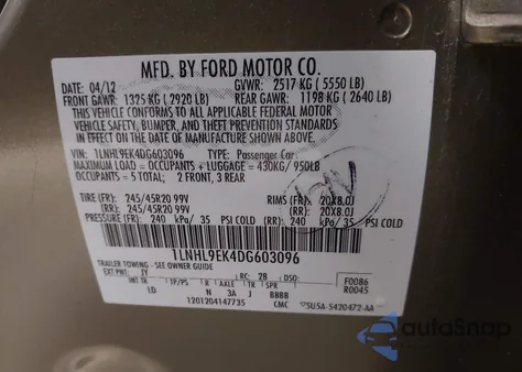 2013 Lincoln Mks from USA, damaged, VIN 1LNHL9EK4DG603096